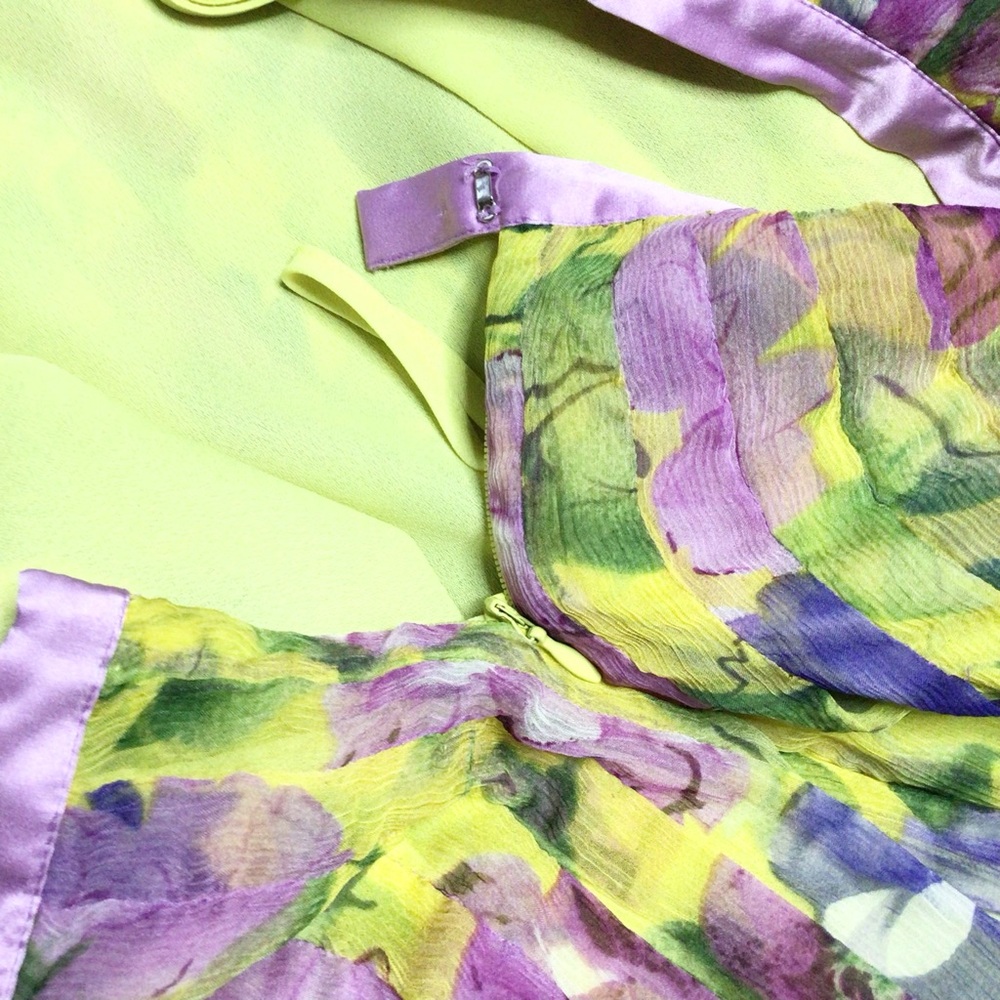 WD.NY Yellow Purple Floral Silk Pleated Skirt Size 14 - Picture 5 of 9